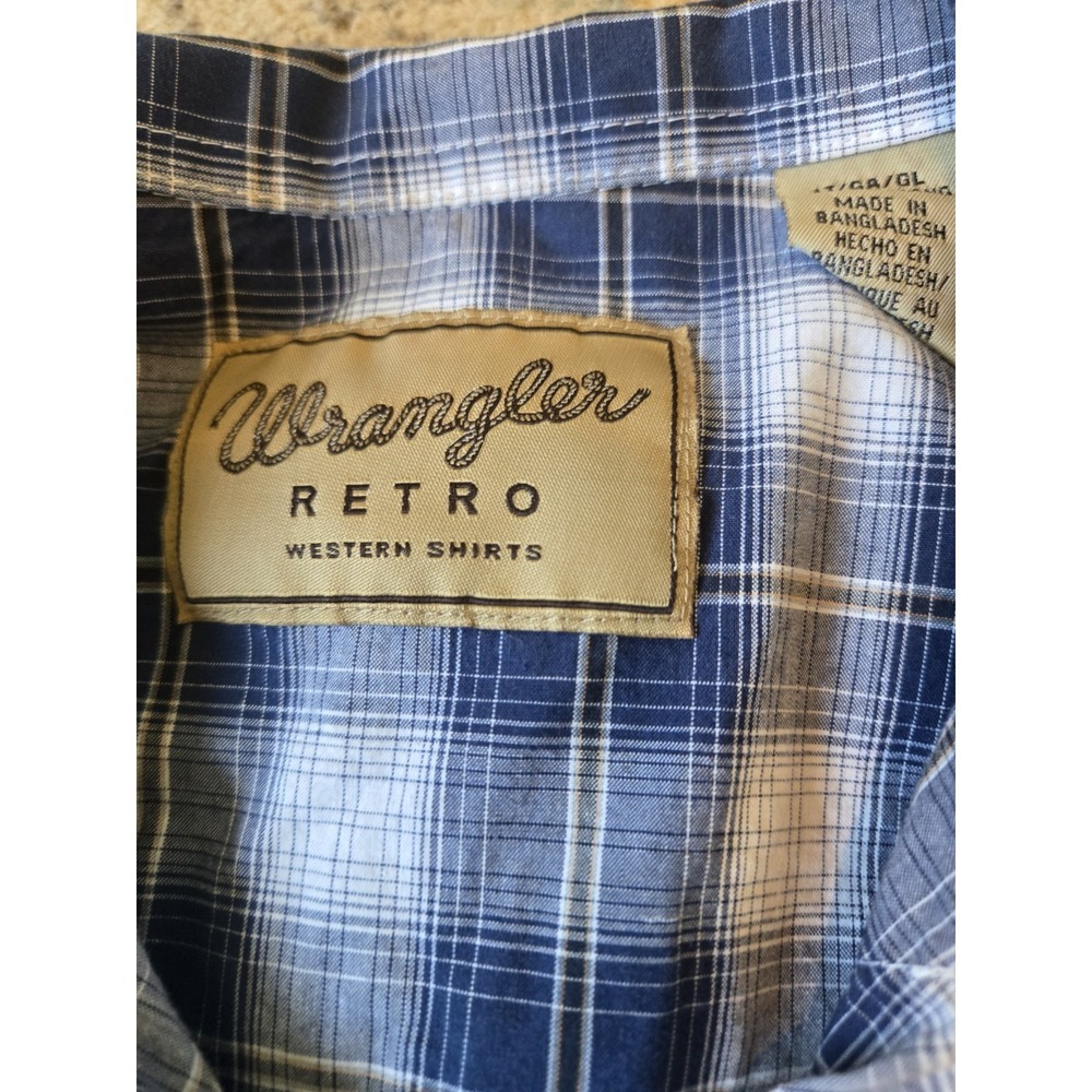 Wrangler‎ Retro Pearl Snap Mens Western Wear L Tall Blue Plaid - Picture 2 of 9